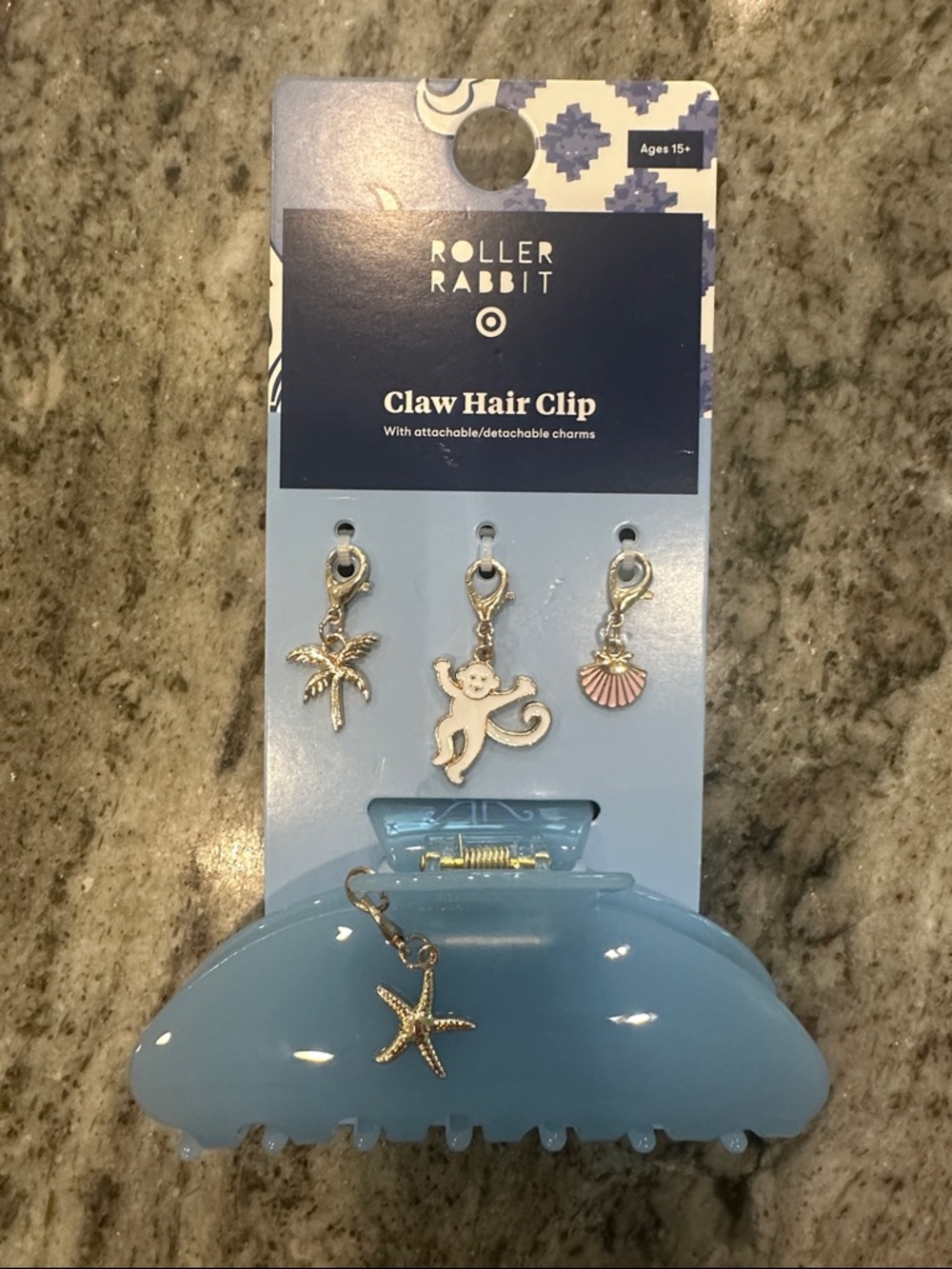 Roller Rabbit Light Blue Claw Hair Clip with Gold Seaside Charms